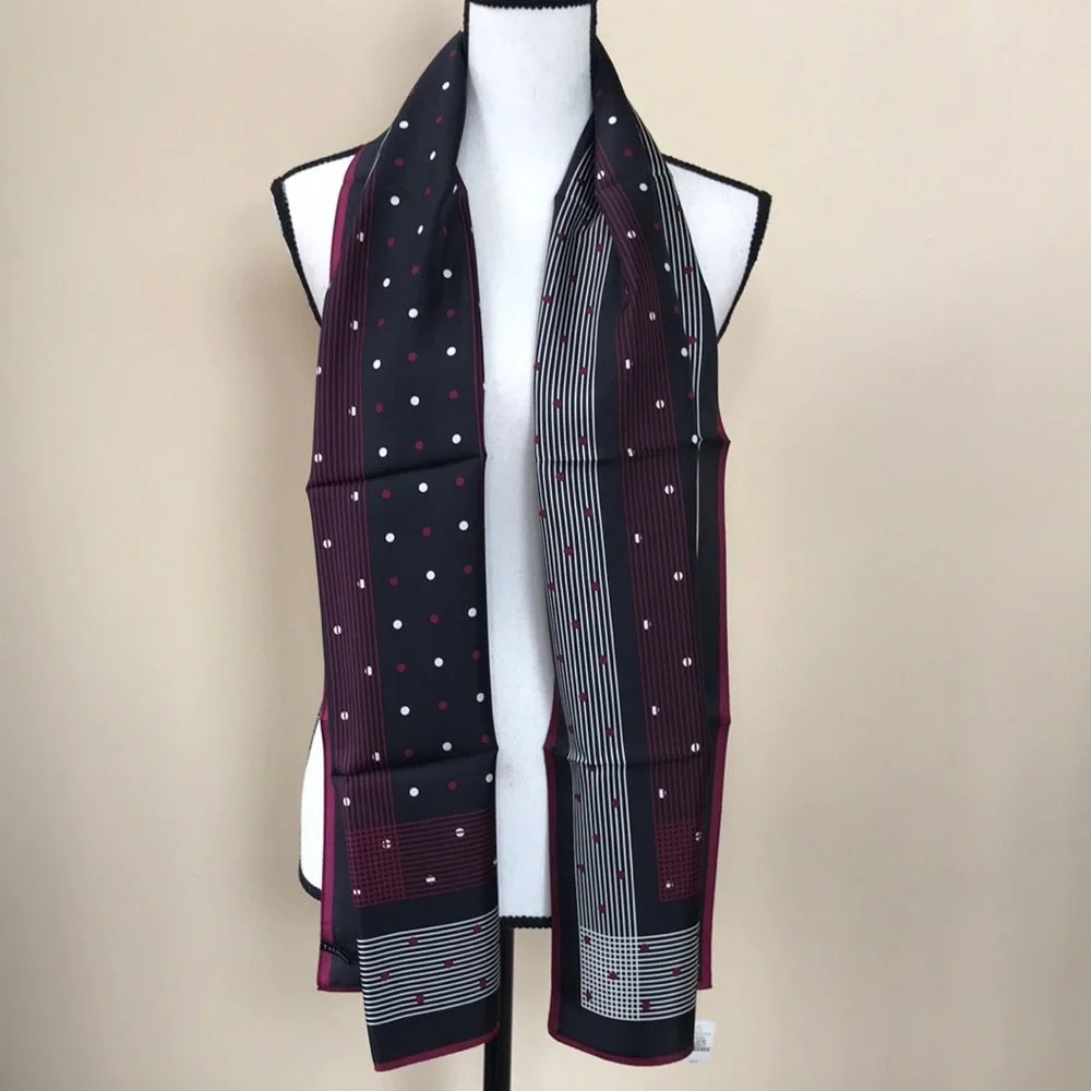 Talbots Navy and Magenta Geometric Silk Scarf